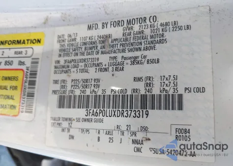 2013 Ford Fusion Hybrid Se z USA, uszkodzony, nr VIN 3FA6P0LUXDR373319